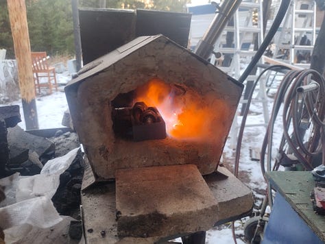 Empty ingot mold, filled ingot mold, ingot mold in the forge.