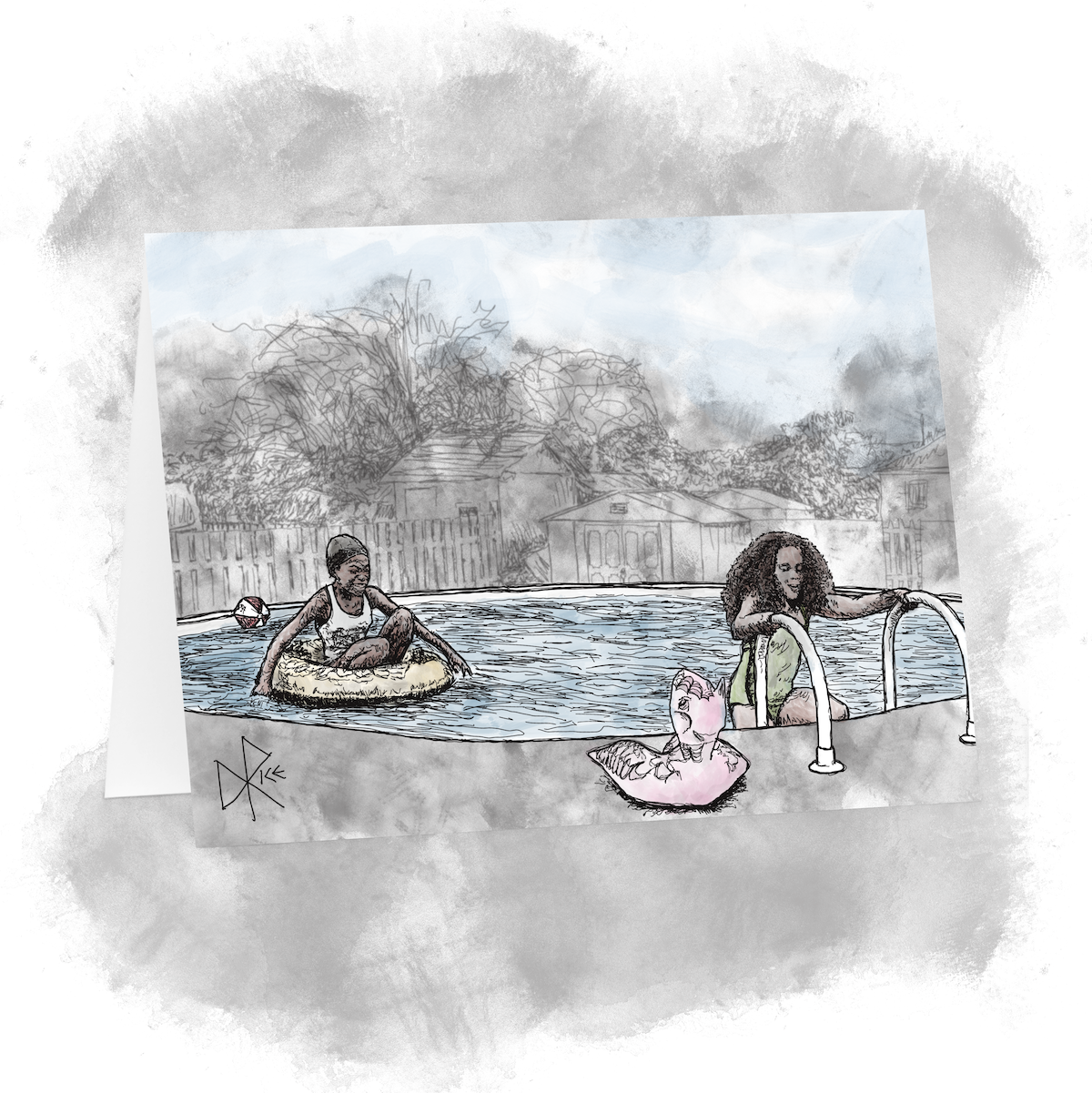 Two girls having a good time. Sketch art by Don Rice. Two girls having a good time. Sketch art by Don Rice.