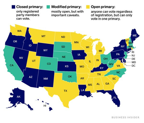 Which States Have Open or Closed Democratic Presidential Primaries? -  Business Insider