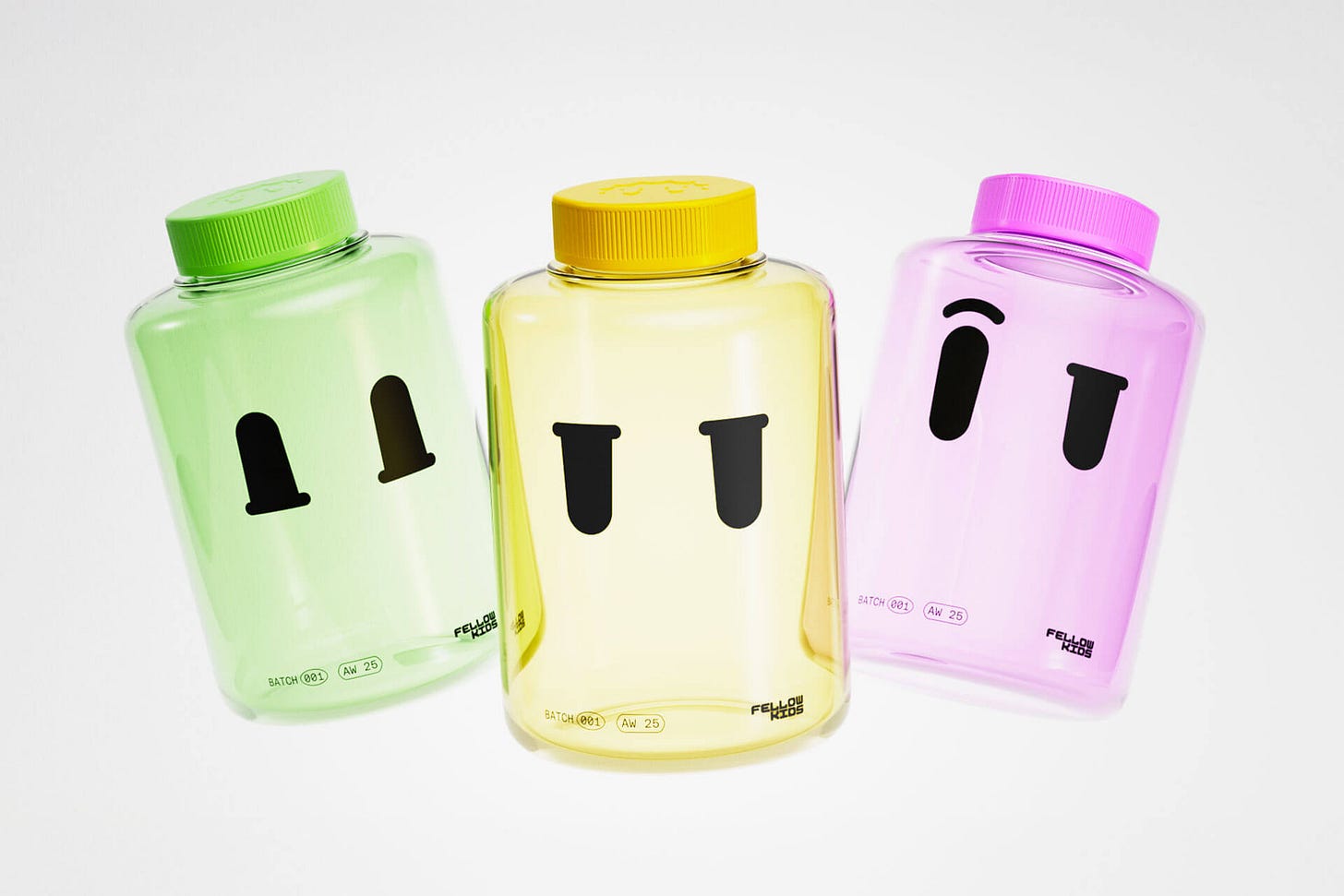 Water bottle merch with different eye expressions designed by Studio Kiln as part of their Fellowkids rebrand / brand identity. Water bottle merch with different eye expressions designed by Studio Kiln as part of their Fellowkids rebrand / brand identity.