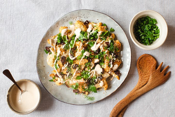 Roast Cauliflower Salad / Cauliflower Broccoli Crumble Bake