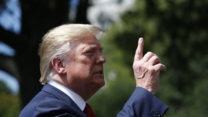President Donald Trump speaks with reporters before departing on Marine One on the South Lawn of the White House, Wednesday, Aug. 21, 2019, in Washington. Trump is headed to Kentucky. (AP Photo/Alex Brandon)