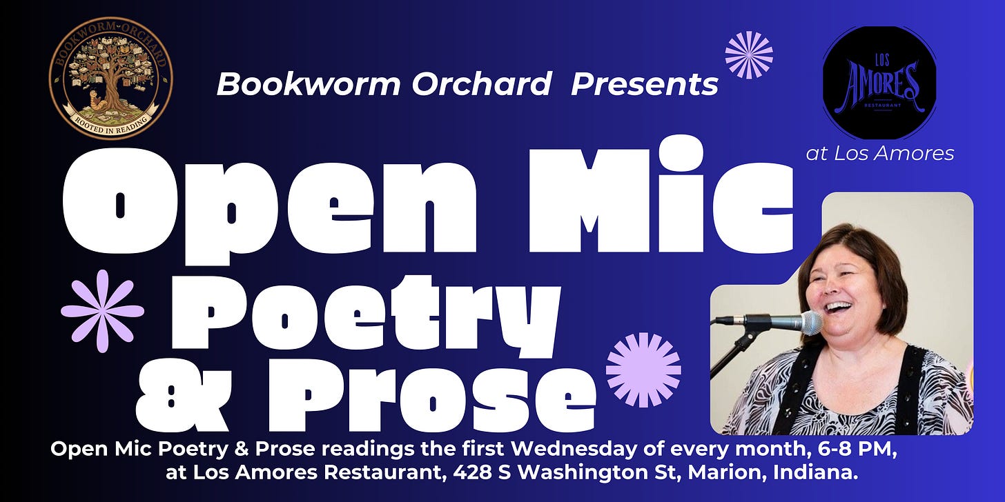 Bookworm Orchard Open Mic Poetry & Prose first Wednesday of each month