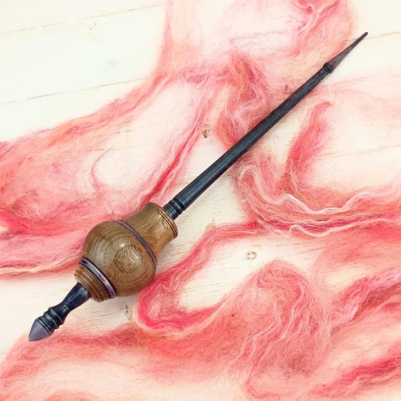 OOAK Tibetan Style Supported Spindle with Steel Tip for Hand Spinning in Hand-Dyed American Elm and Black Walnut (Ready to ship) image 3 OOAK Tibetan Style Supported Spindle with Steel Tip for Hand Spinning in Hand-Dyed American Elm and Black Walnut (Ready to ship) image 3