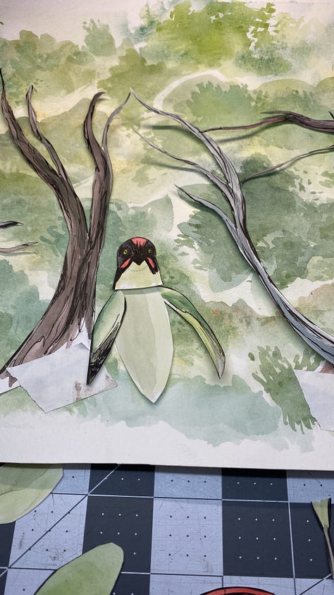 stop motion animation paper bird illustrations and filming set up