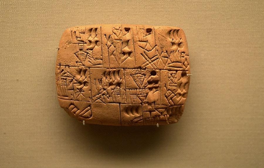 Tablet from Uruk, dating to Uruk III (c. 3200–3000 BC) recording distributions of beer from the storerooms of an institution British Museum. (CC BY-SA 2.0) Tablet from Uruk, dating to Uruk III (c. 3200–3000 BC) recording distributions of beer from the storerooms of an institution British Museum. (CC BY-SA 2.0)
