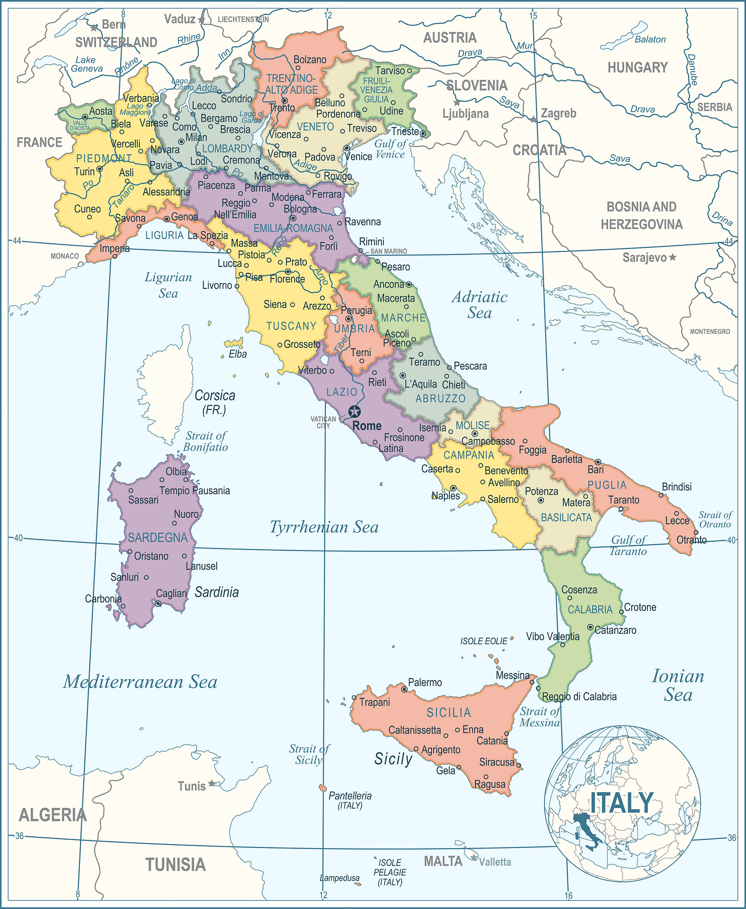colorful map of Italy colorful map of Italy