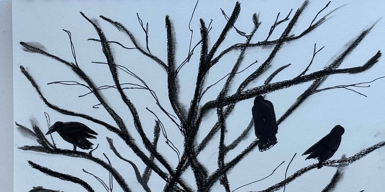 Hookah came to dinner? Three crows in a winter tree... 
