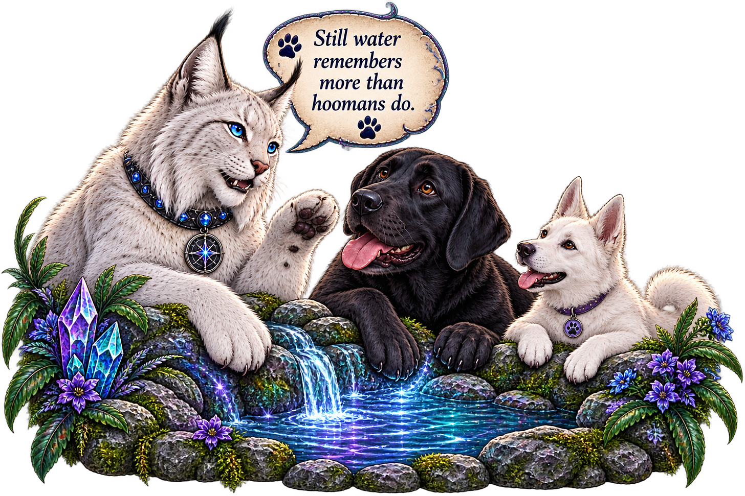 Jynx talking to Barrow and Spirit. Still water remembers more than hoomans do. Jynx talking to Barrow and Spirit. Still water remembers more than hoomans do.