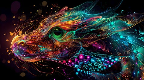 neon luminogram dragons on a black background