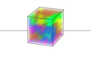 MIT researchers have uncovered how a class of materials known as relaxor ferroelectrics acquire their distinctive properties. The key lies in tiny shifts of atoms, or charged regions, that generate electric polarization within the material. The image shows a sample alongside a reconstructed map of these polar displacements, with colors indicating the average displacement in each domain. MIT researchers have uncovered how a class of materials known as relaxor ferroelectrics acquire their distinctive properties. The key lies in tiny shifts of atoms, or charged regions, that generate electric polarization within the material. The image shows a sample alongside a reconstructed map of these polar displacements, with colors indicating the average displacement in each domain.