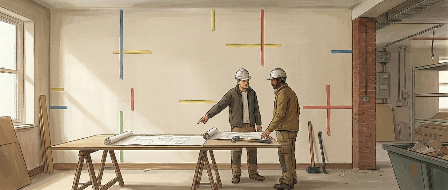 Interior: an office-space undergoing rennovation.