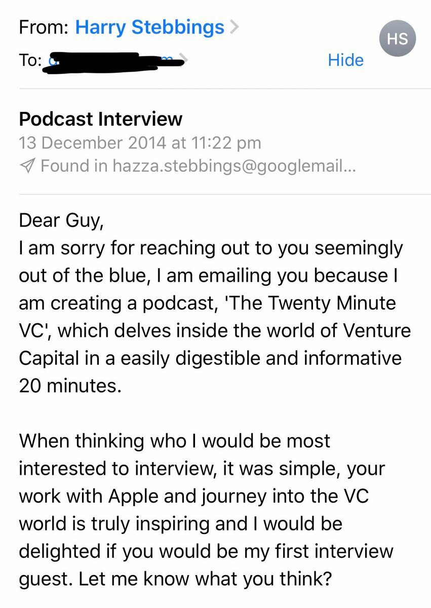 Harry Stebbing's Initial Email to Guy