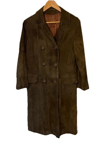 Women’s ADORIA 60’s Brown Suede Dbl Breasted Overcoat Sz S/M - Picture 1 of 5