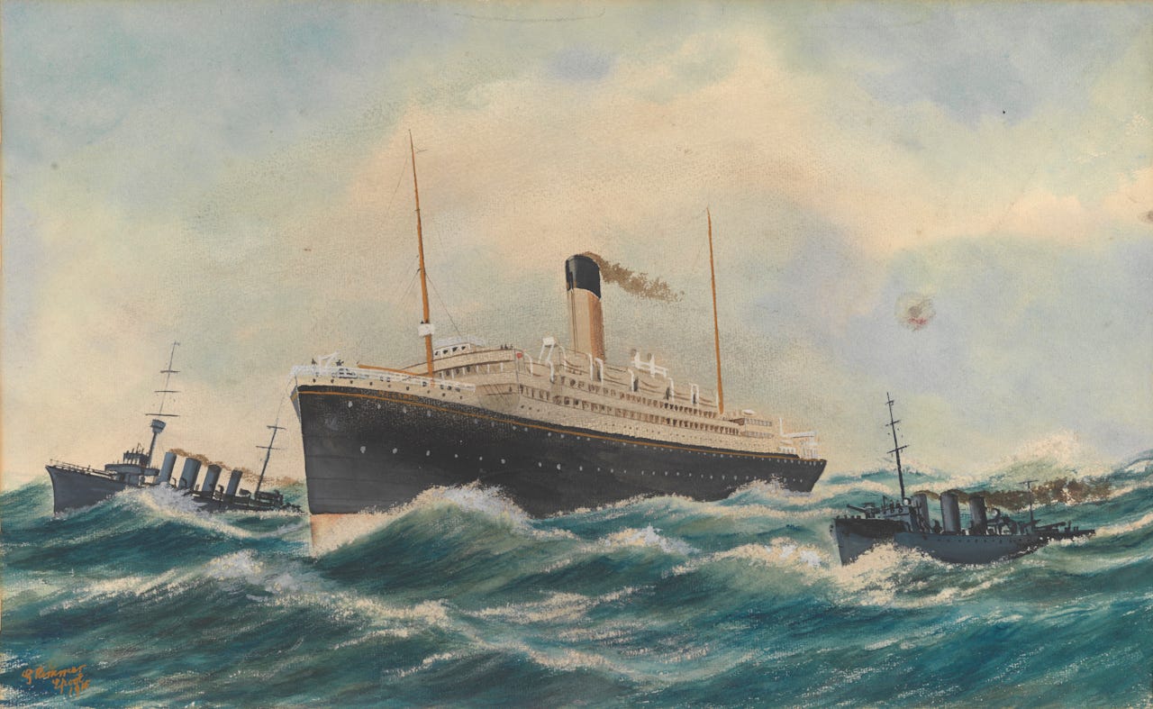 S.S. Megantic (White Star Line, with a naval escort) | Royal Museums  Greenwich