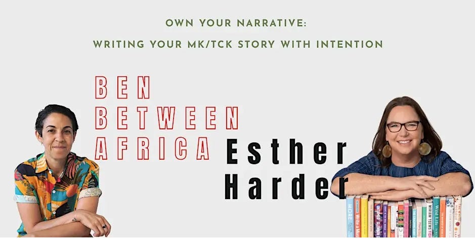 Banner for Own Your Narrative: Writing Your MK/TCK Story, featuring Ari Ali and Esther Harder.