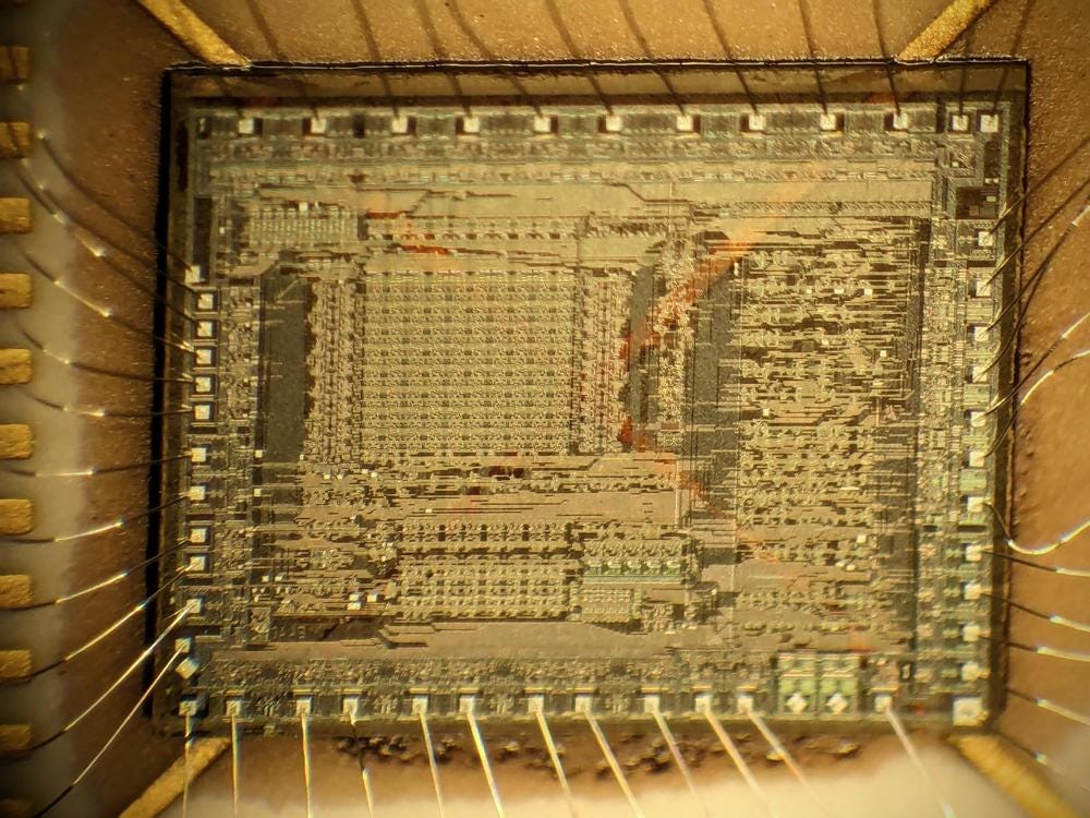 The PHI die as seen through an inspection microscope. Click this image (or any other) for a larger version.