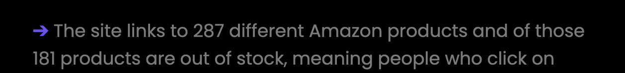 Half of the products the website was referencing were out of stock