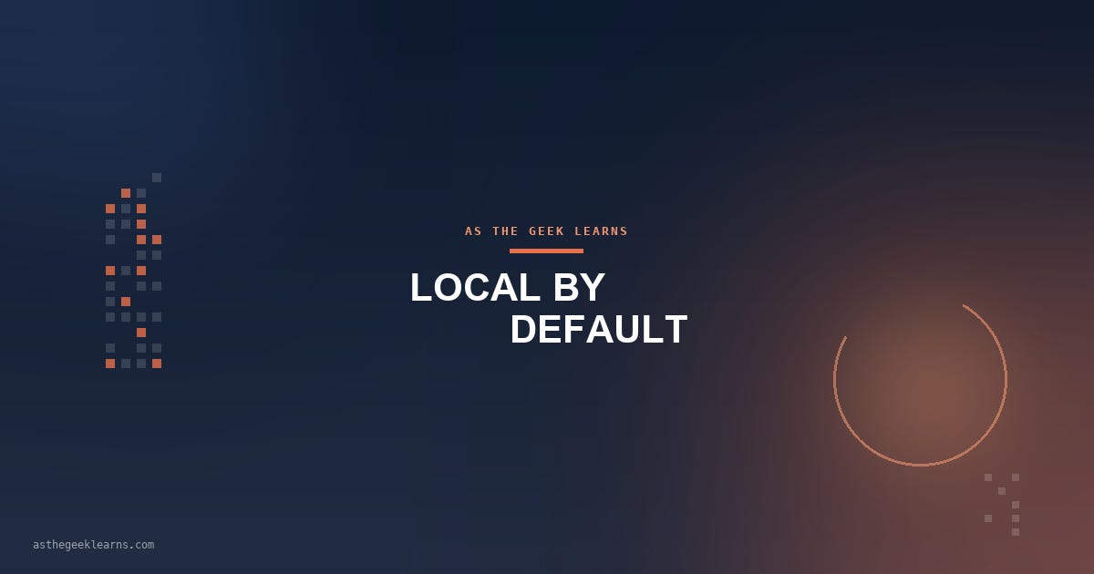 ASTGL cover reading "Local By Default" over a navy gradient with a warm accent ring, for an article on tiered model routing for cron jobs and autonomous agents