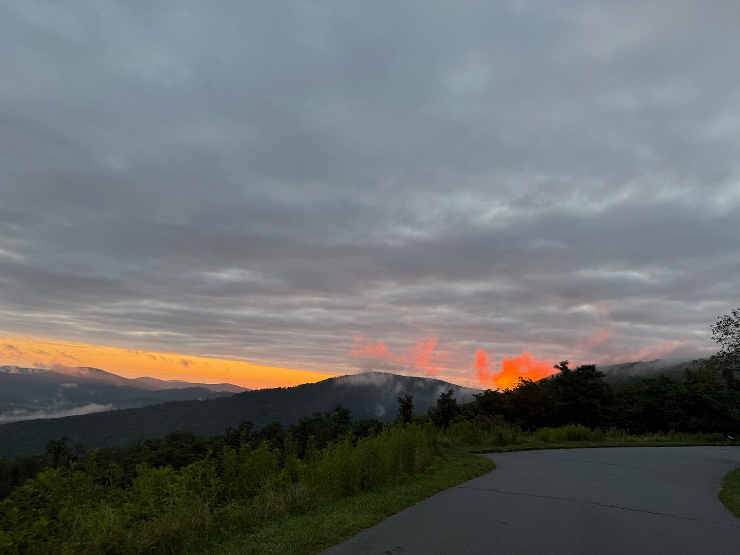 Closer shot - Firey sunrise on the Skyline Drive as I rode up to the second overlook Closer shot - Firey sunrise on the Skyline Drive as I rode up to the second overlook