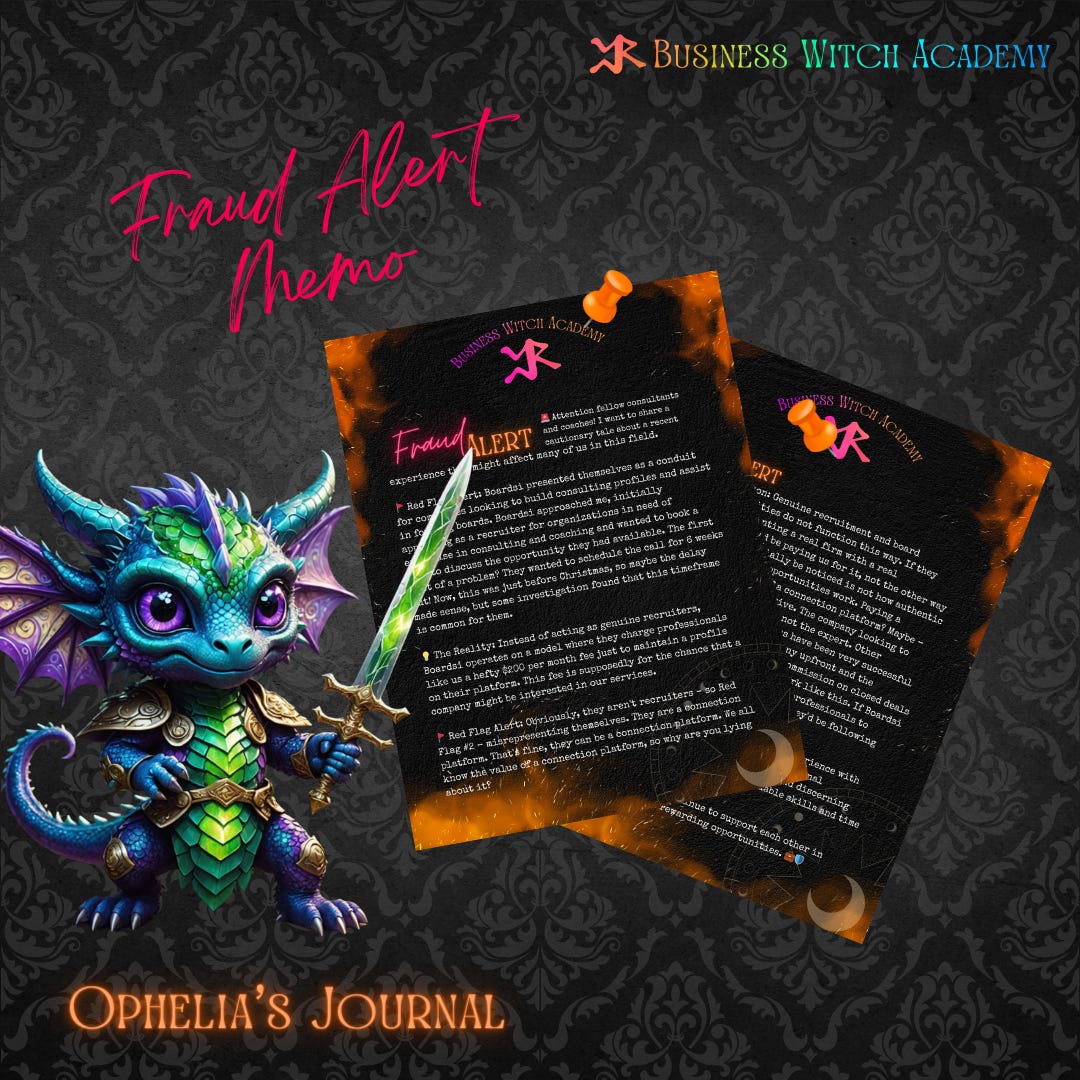 Ophelia’s Journal: “Fraud Alert Memo”