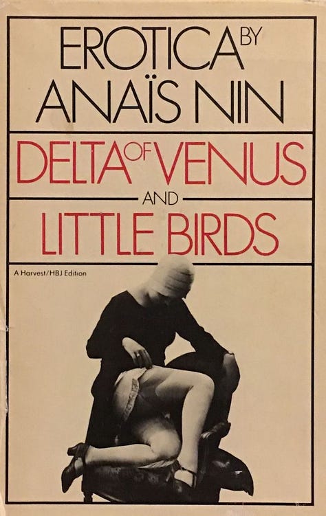 The cover of Delta of Venus and Little Birds (posthumously published erotic fiction); a 1933 diary entry from Incest detailing her father’s disturbing sexualization of her as a child; and a rare photo of Anaïs Nin in a swimsuit, emblematic of the blurred boundaries between intimacy, and performance.