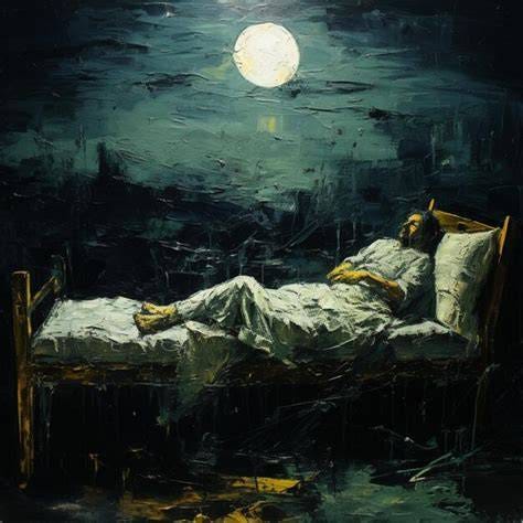 Painting of a man laying in a bed under a full moon generative ai | Premium AI-generated image Painting of a man laying in a bed under a full moon generative ai | Premium AI-generated image