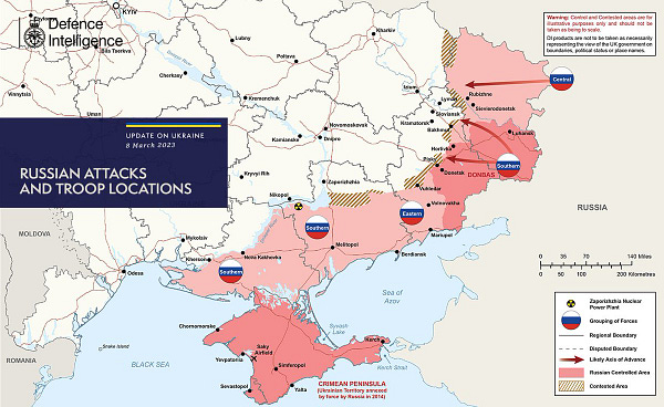 Russian attacks and troop locations map 08/03/23