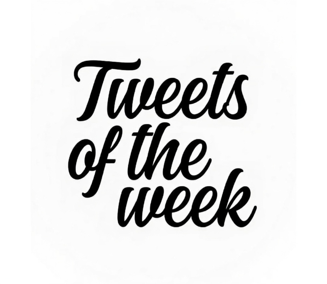 A stylized script that reads 'Tweets of the week' — black script on white background. Make it this type of script