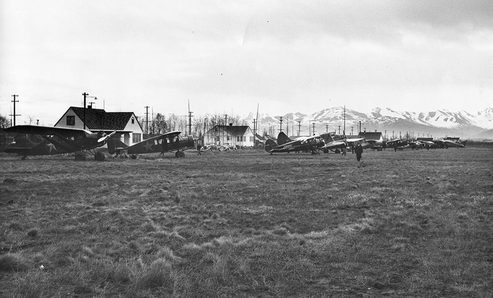 Delaney Park Airstrip in 1924, Anchorage, Alaska.