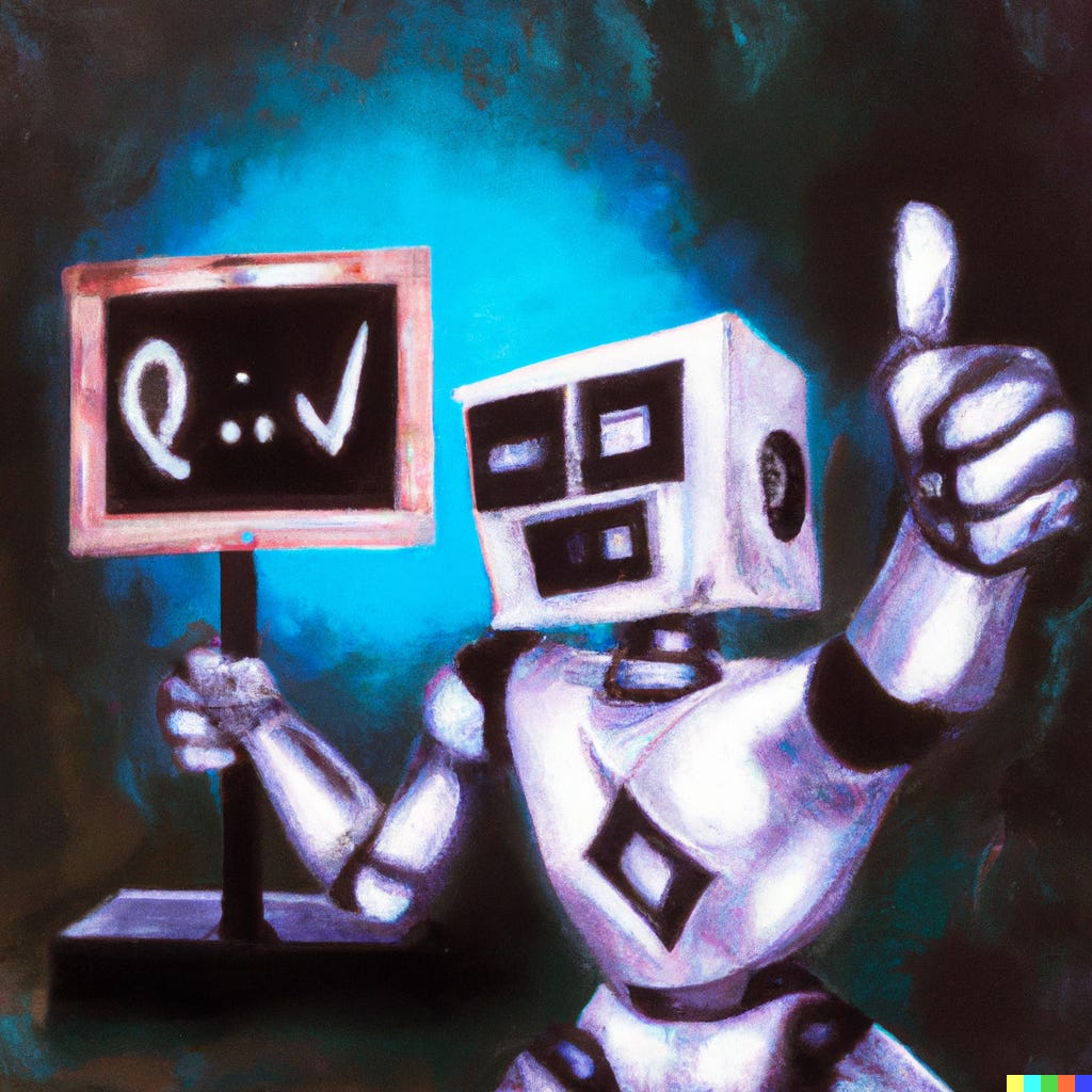 A bright futurist painting of a happy robot giving a thumbs up