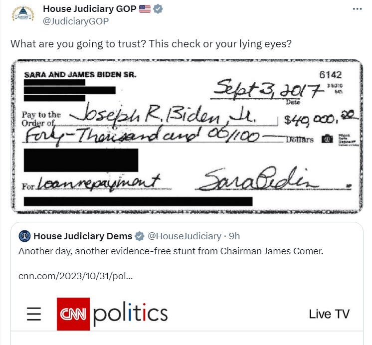 What are you going to trust? This check or your lying eyes?