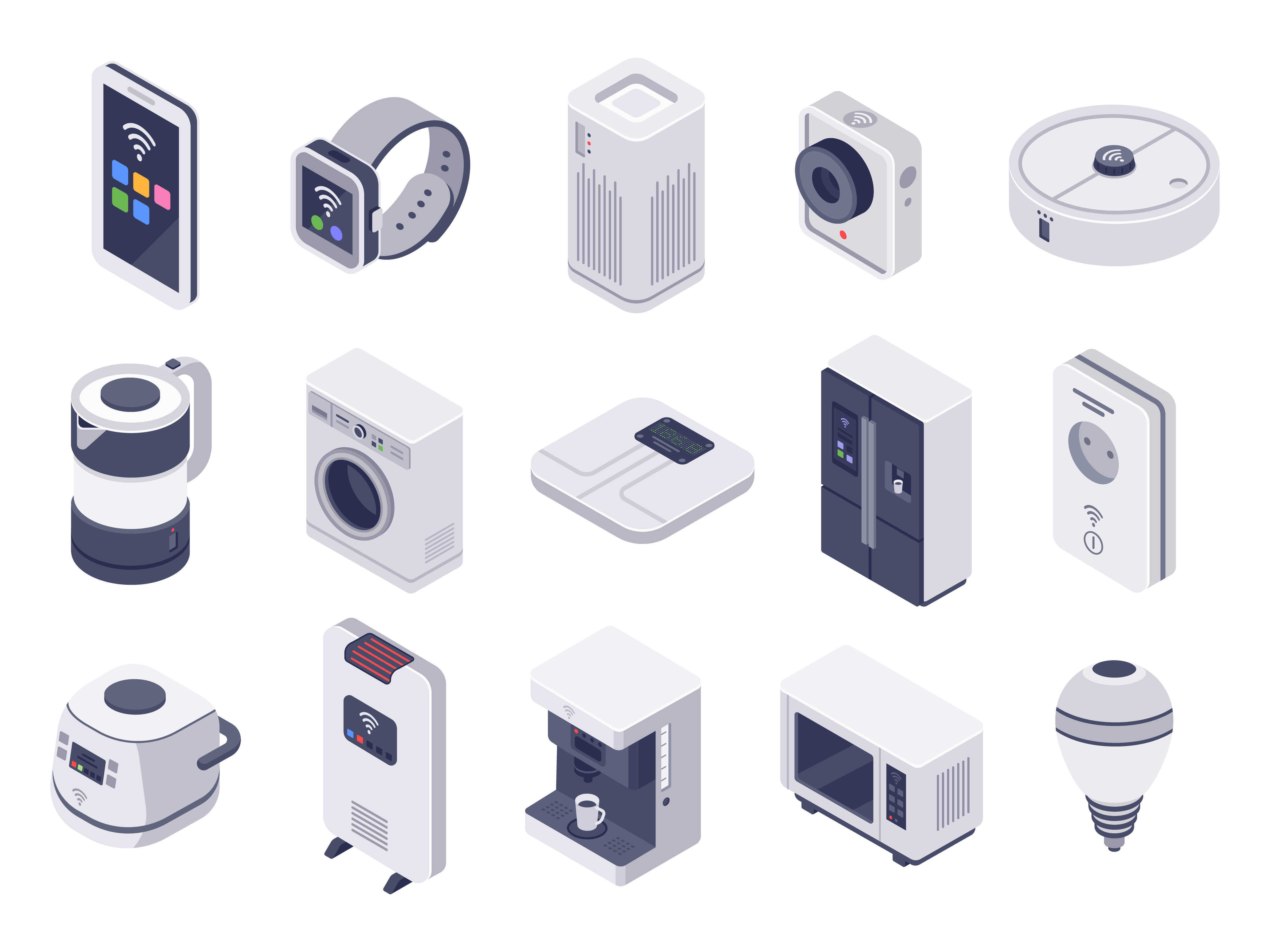 Illustrations of smart IoT home appliances