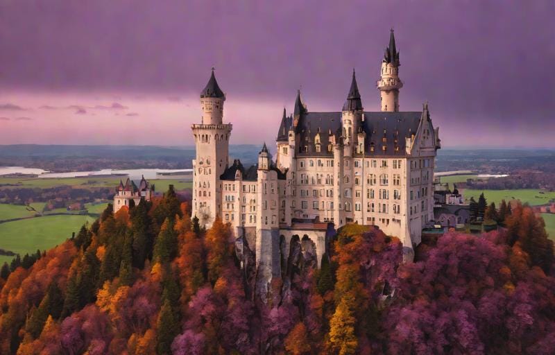 AI generated purple Neuschwanstein Castle