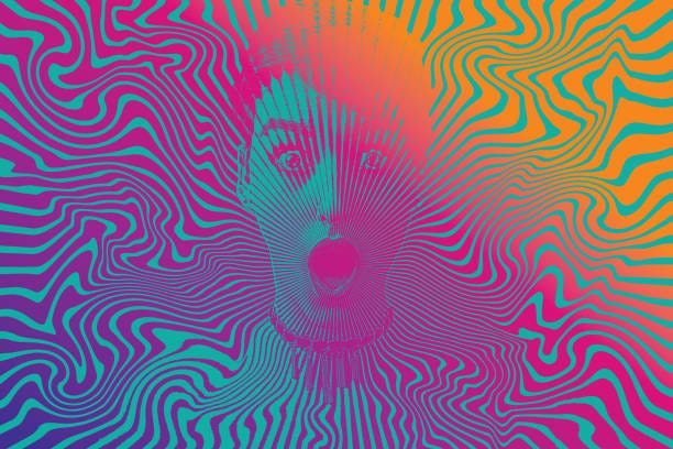 Woman with shocked facial expression and halftone pattern Engraving illustration of woman with shocked facial expression and halftone pattern psychedelic stock illustrations