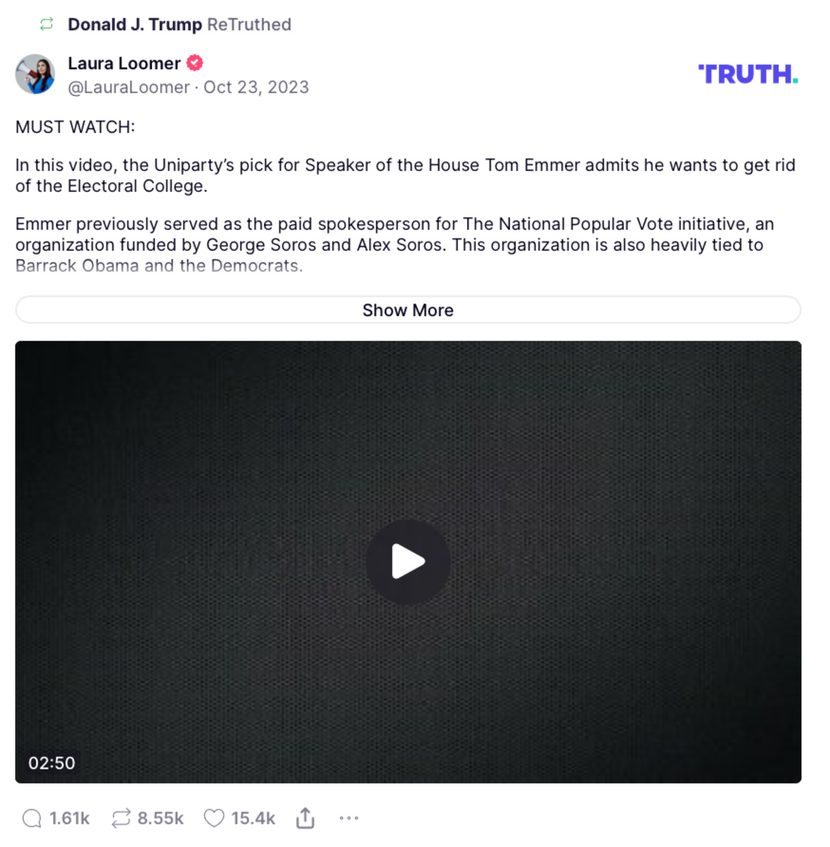 Trump amplified Loomer's attack on Tom Emmer