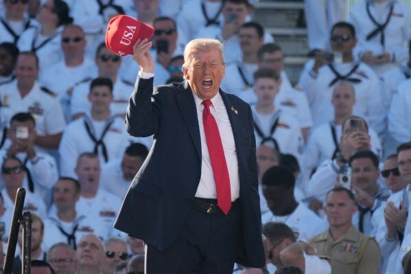 Trump marks the Navy's 250th anniversary as shutdown drags on | AP News