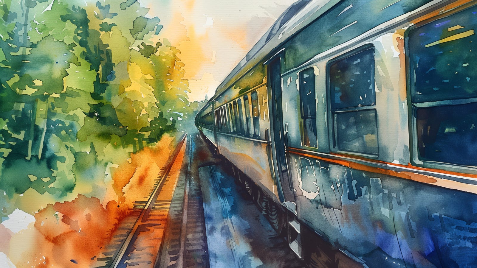 A passenger train passing through a forested rail route. A passenger train passing through a forested rail route.