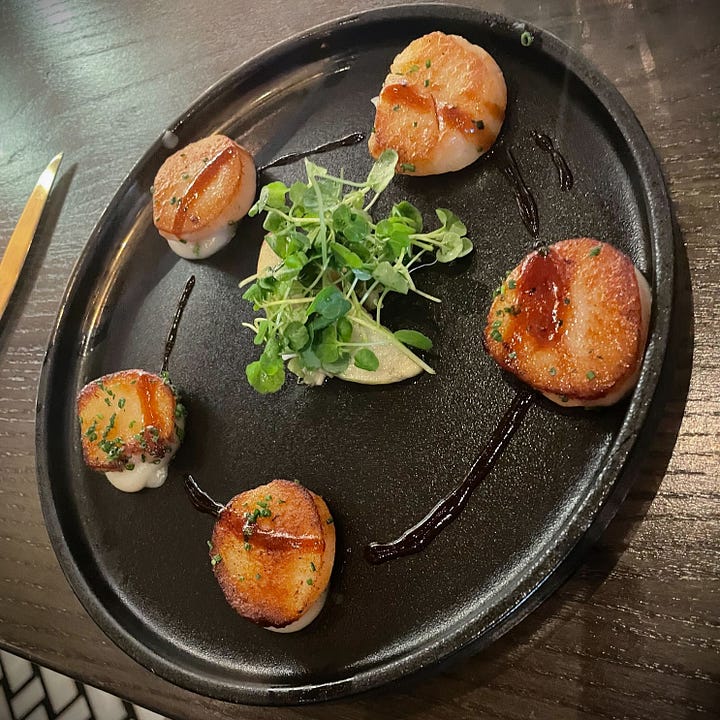Pan Seared Scallops and Beef Wellington at Hell's Kitchen Las Vegas