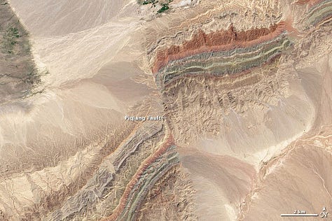 Slip-Strike Faults: San Andreas Fault California, strike-slip diagram, Piqiang Fault China