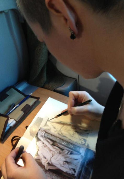 My first class. Trip to Zecchi, the famous art supplier in Venice. Drawing my way through chemo.