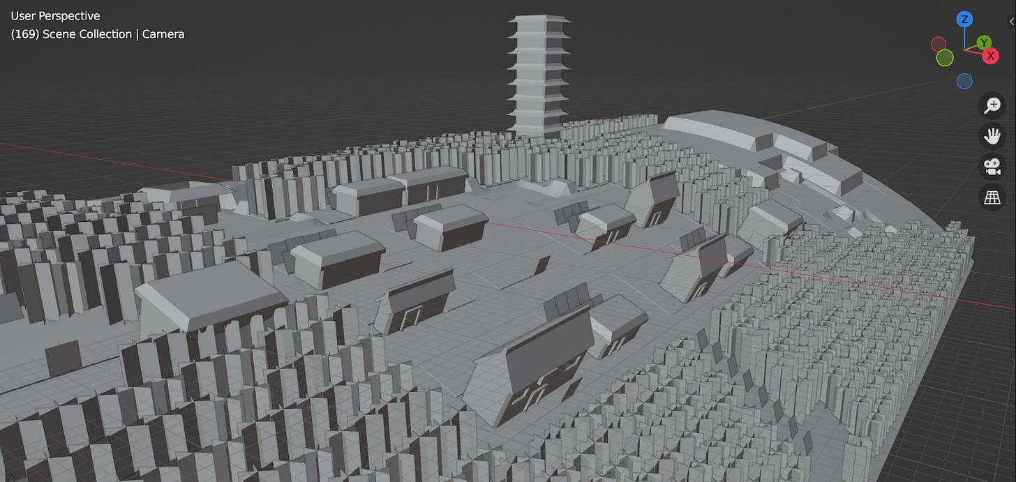 An untextured cylindrical model of Ecruteak City used for the banner An untextured cylindrical model of Ecruteak City used for the banner