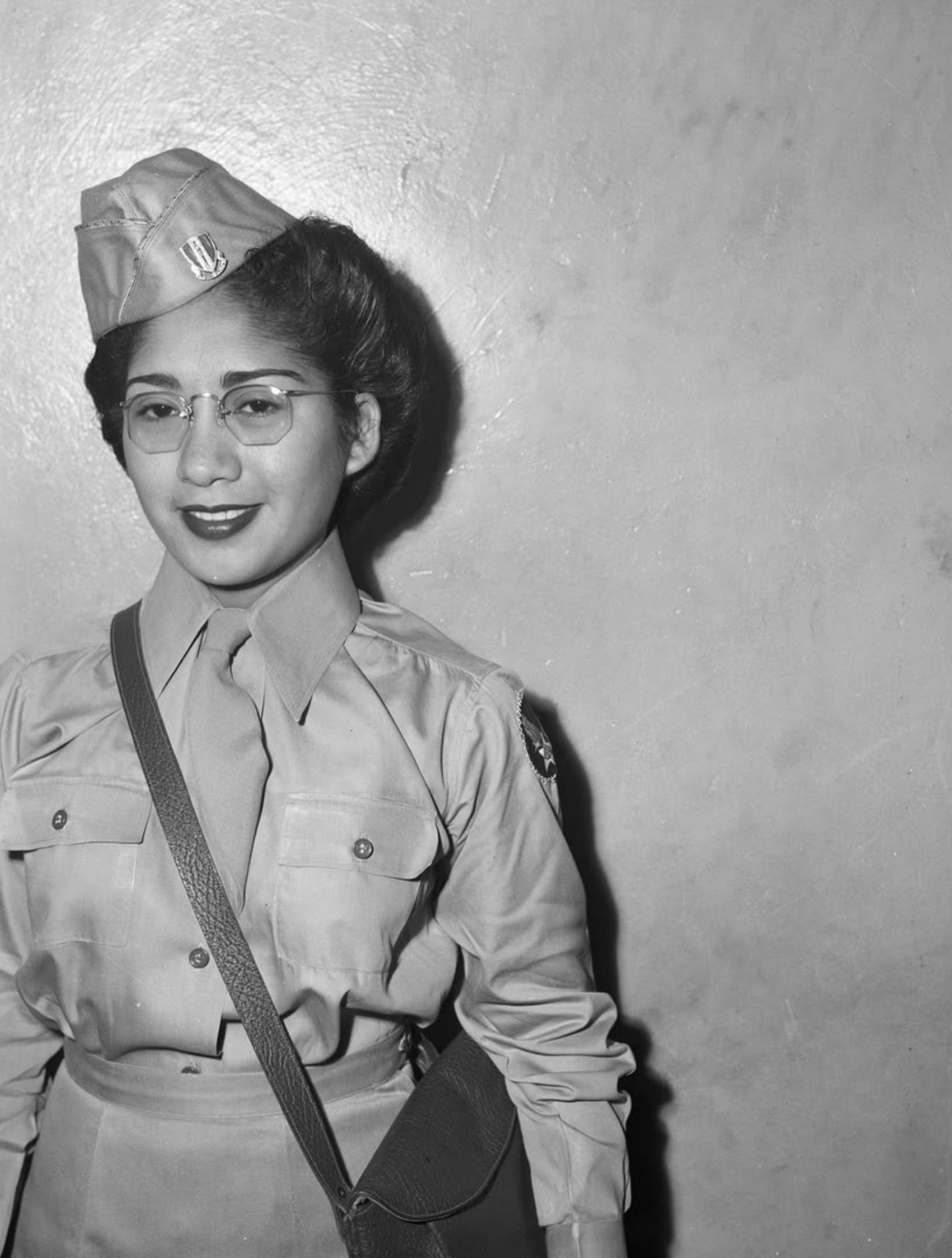 Pvt. Esther Garcia, the first Mexican-American from Ft. Worth to join the Women's Army Corps, April 27, 1945. She served as a Spanish translator and interpreter at Moore Air Force Base.