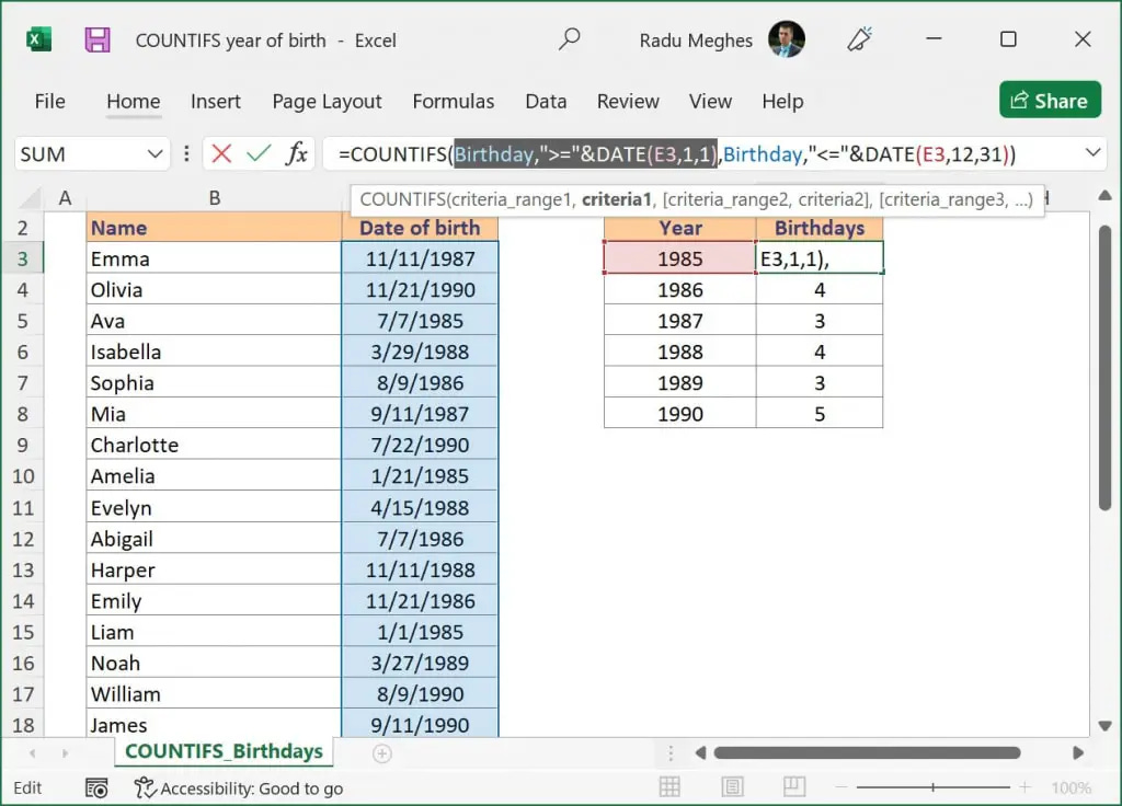COUNTIFS first date condition COUNTIFS first date condition