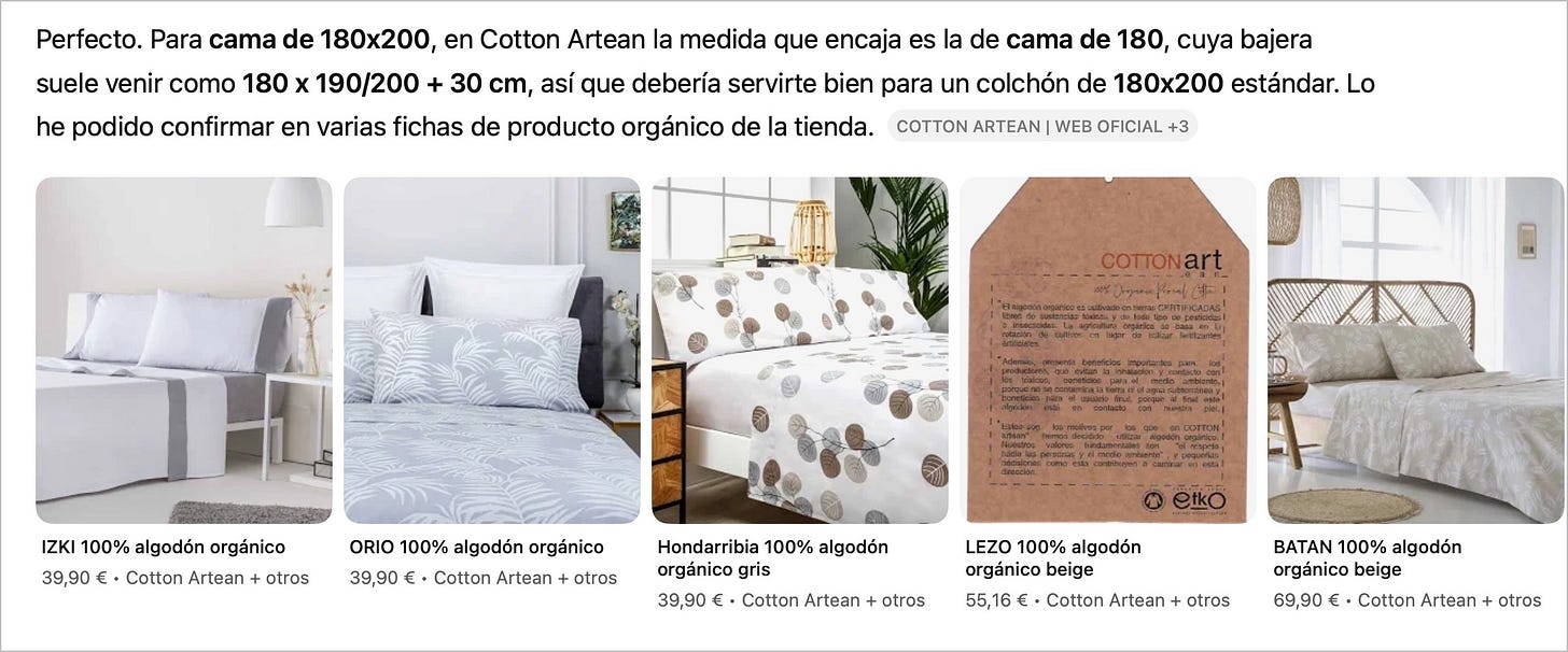 Resultados de ChatGPT para la búsqueda de producto. 