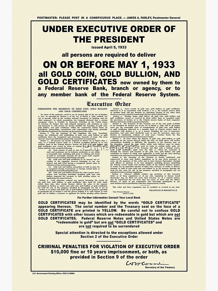 "Executive Order 6102 - HD Reproduction" Poster by ...