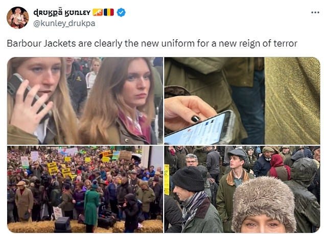 Some online were critical of those wearing Barbour jackets during the farming protest in London on Tuesday