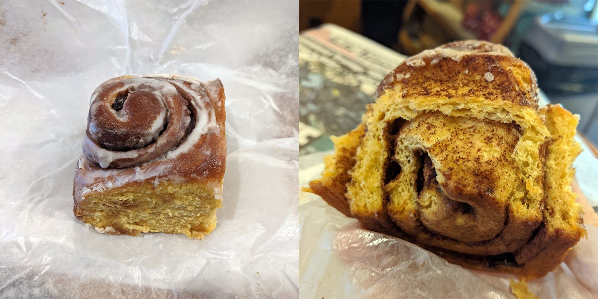 two photos of a sweet potato cinnamon roll