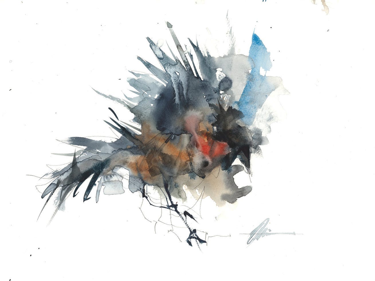 Ink image of a raven on white background