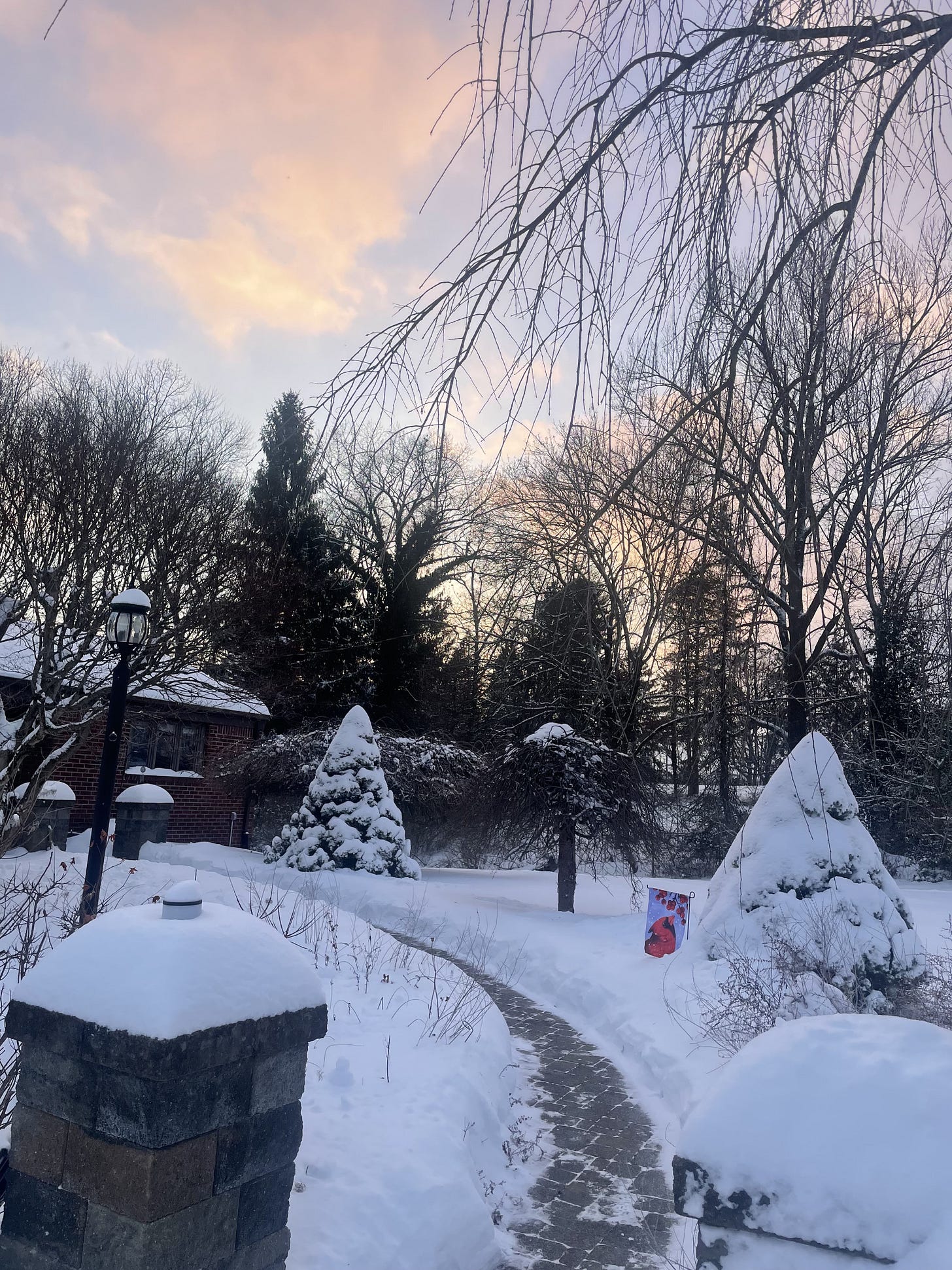 view of winter sunset after heavy snowfall
